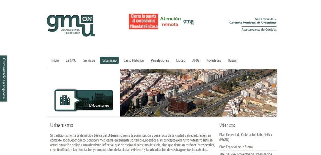 Web de la Gerencia de urbanismo de Córdoba.
