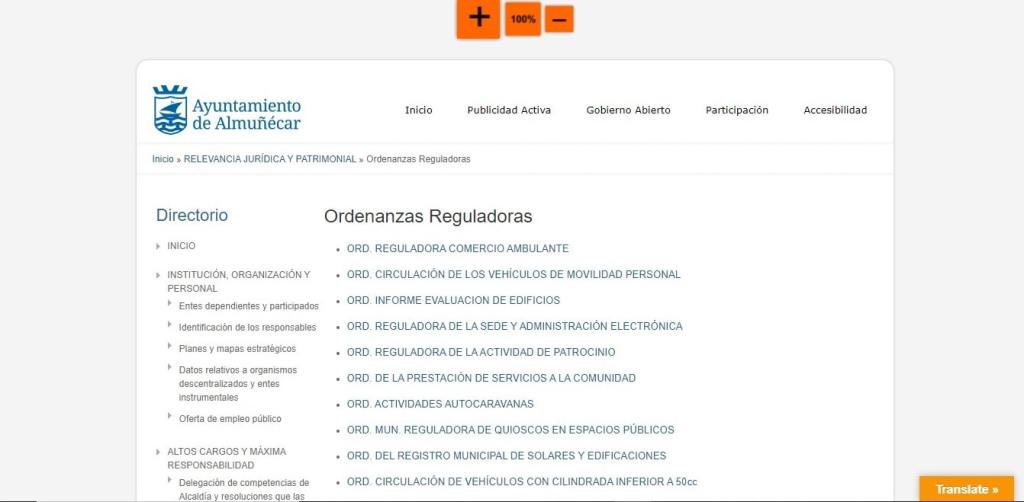 Página web de las ordenanzas reguladoras del Ayuntamiento de Almuñécar